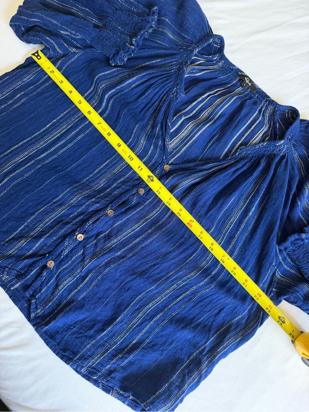 Rails "Mariah" Noja Stripe Blue Linen Blend Shell Button Down Peasant Blouse Top - Picture 15 of 15
